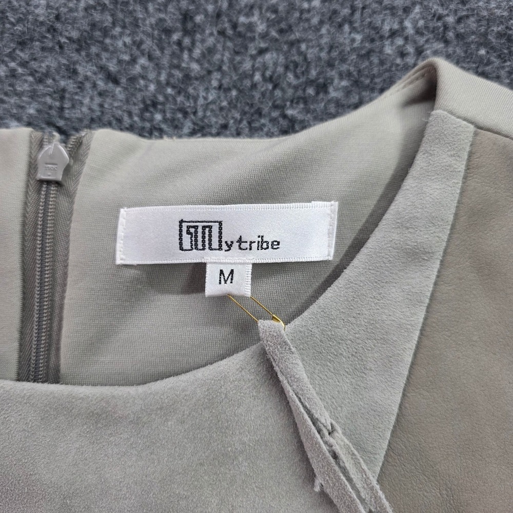 My Tribe Dress Genuine Leather Panel Sleeveless Shift Taupe Beige Size M Wom NEW - Picture 4 of 9
